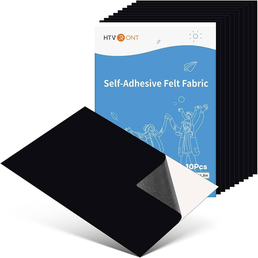HTVRONT Black Felt Fabric - 10Pcs Self Adhesive Felt Sheets with Adhesive Backing, Soft Black Vel... | Amazon (US)