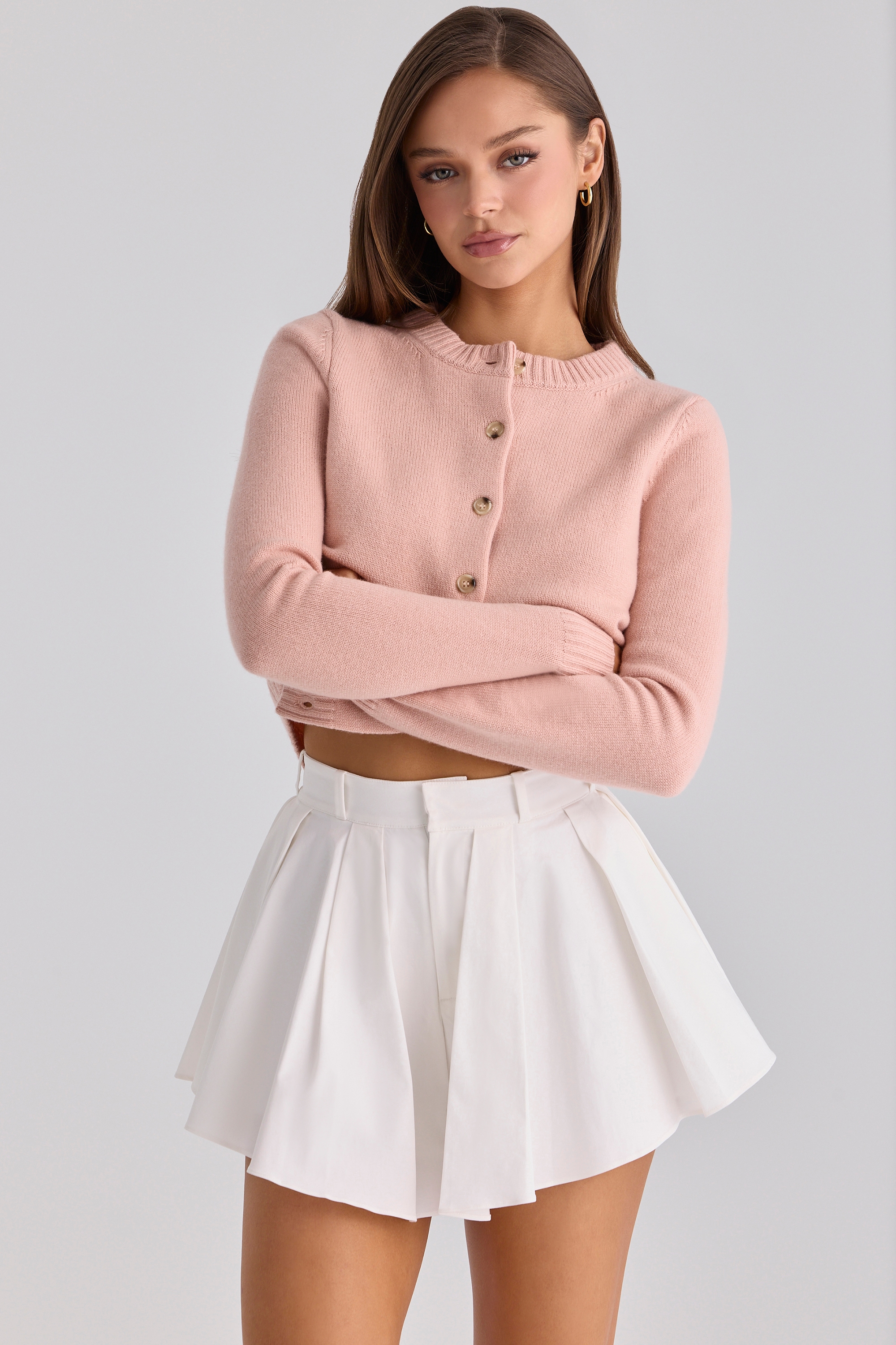 white cotton flared mini shorts | House of CB