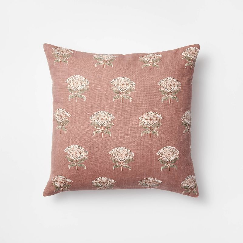 Floral Block Print Square Throw Pillow with Tassel Zipper Mauve - Threshold&#8482; designed with ... | Target