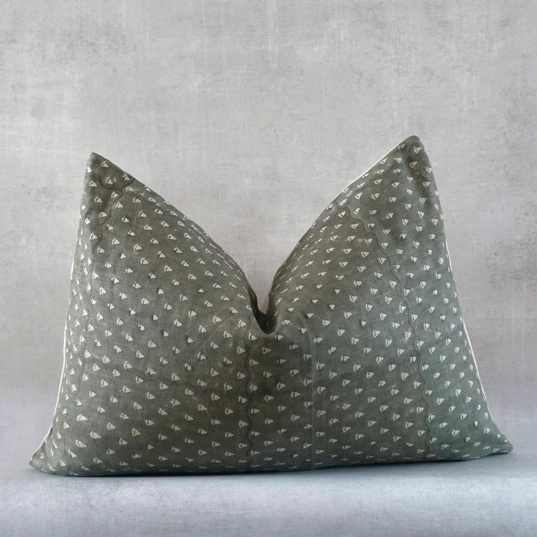 Hand Block Print Linen Lumbar Pillow Cover  Decorative Euro - Etsy | Etsy (US)