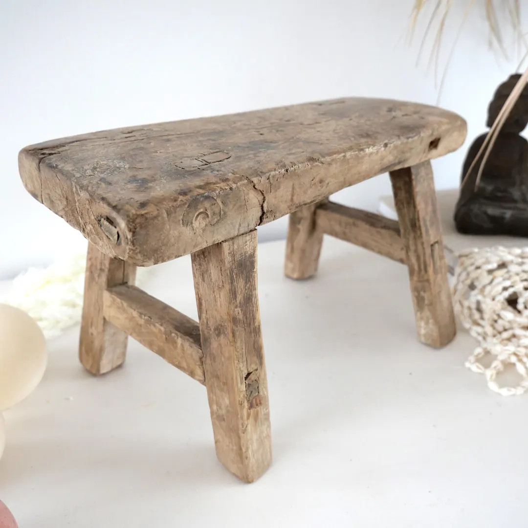 Wooden XS stool, handmade, India, rustic, boho, kitchen, bathroom, display, rural, riser, elm sto... | Etsy (US)