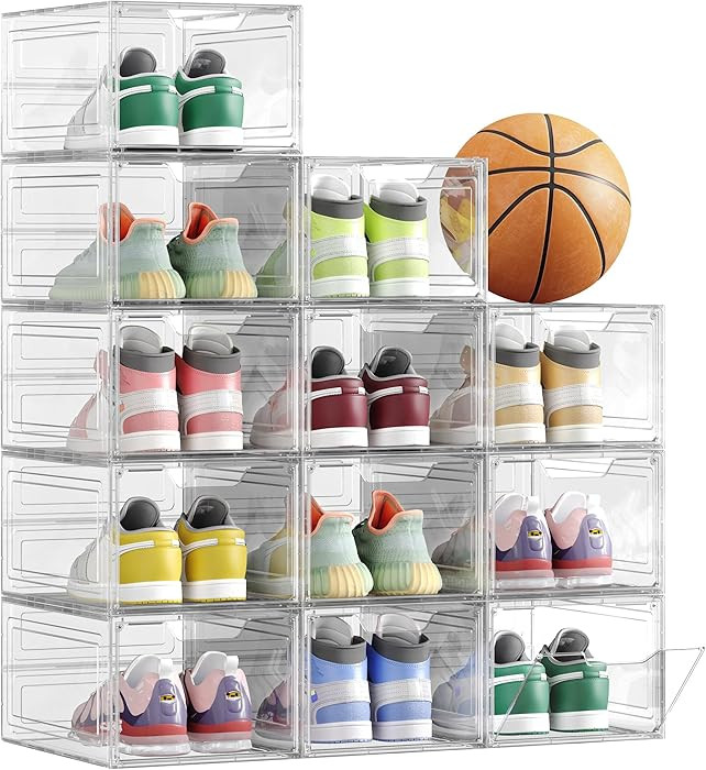 SONGMICS Shoe Boxes, Clear Shoe Organizers, Set of 12, Plastic Shoe Storage with Clear Door, Easy... | Amazon (US)