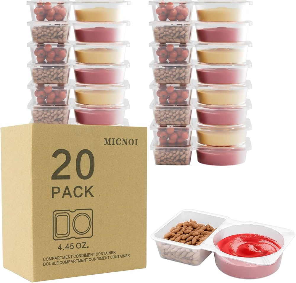 20 Pack Snack Containers, Reusable 2 Compartment Condiment Containers with Lids, Ideal for On-the... | Amazon (US)