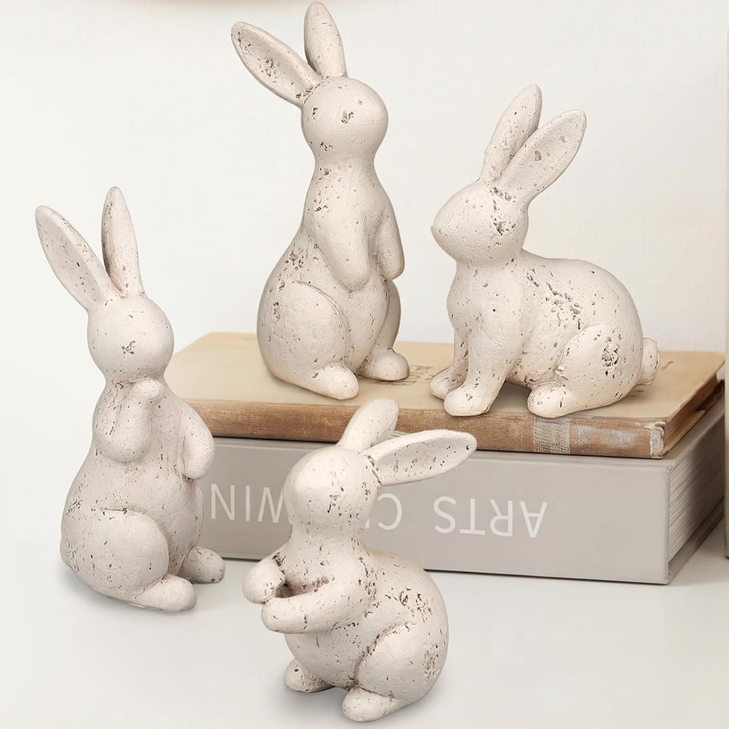 Amyhill 4 Pack Vintage Easter Bunny Figurines, Beige Resin Rabbit Statues with Limestone Texture ... | Amazon (US)
