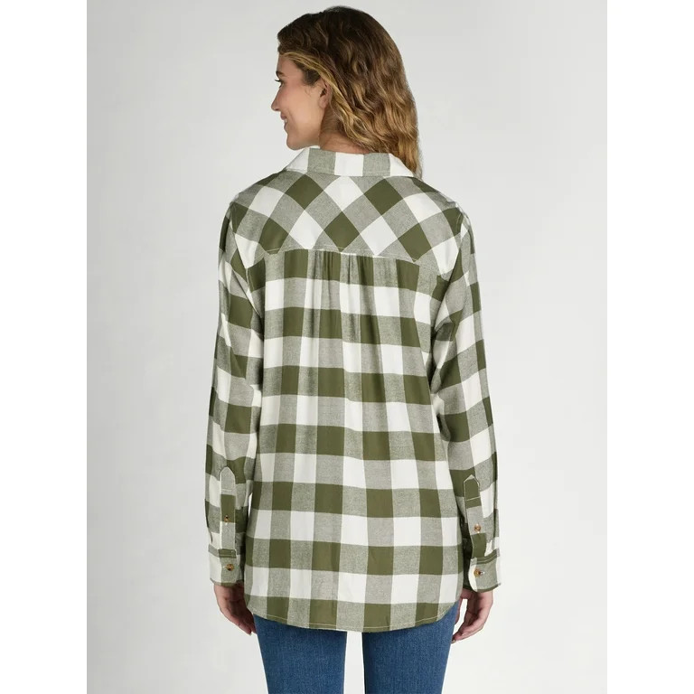 Time and Tru Women's Flannel Shirt with Long Sleeves, Sizes S-XXXL | Walmart (US)