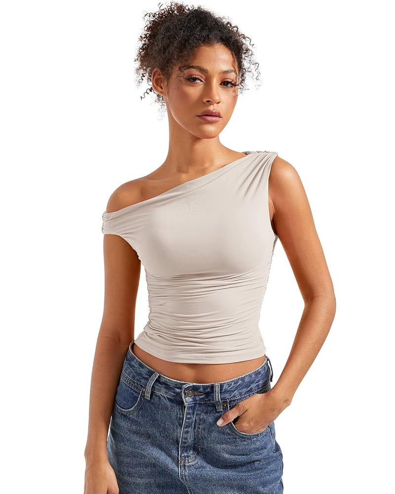 SUUKSESS Women Off Shoulder Tops Sleeveless Shirts Y2K Going Out Crop Tank Top | Amazon (US)