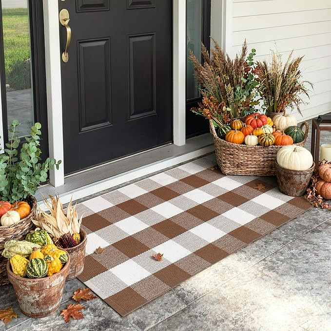Uphome Bufflo Plaid Outdoor Rug 2'x4.3', Fall Decor Checkered Front Door Mat, Indoor Outdoor Farm... | Amazon (US)