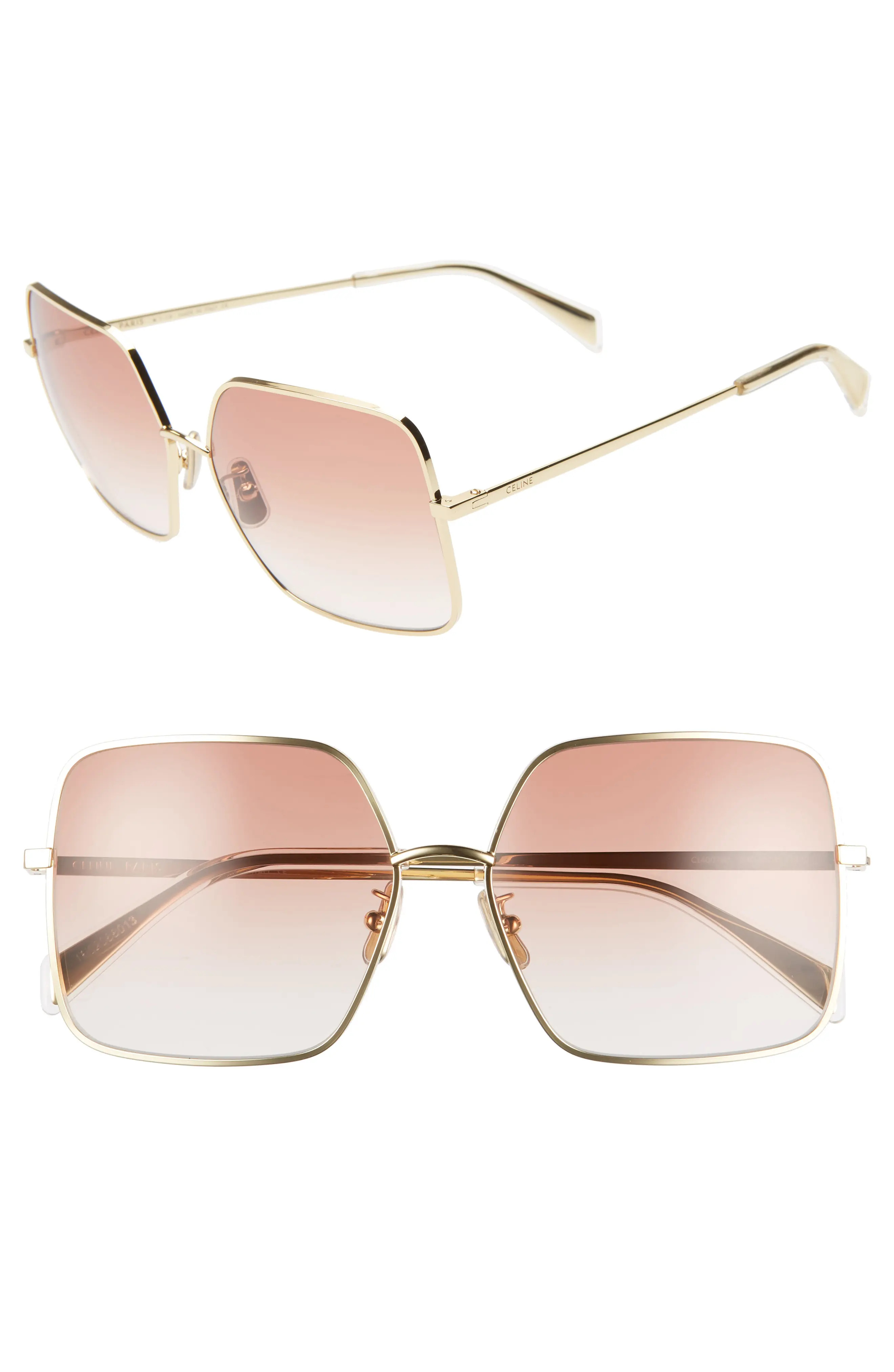 CELINE 60mm Gradient Square Sunglasses in Endura Gold/Gradient Bordeaux at Nordstrom | Nordstrom