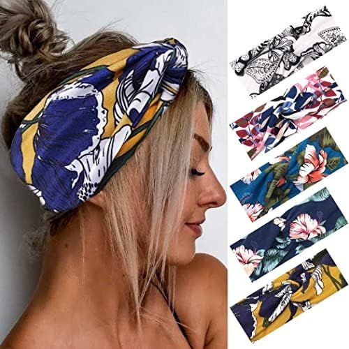Catery Boho Headbands Criss Cross Head Bands No Slip Fashion Elastic Stretch Wide Hair Bands for ... | Amazon (US)