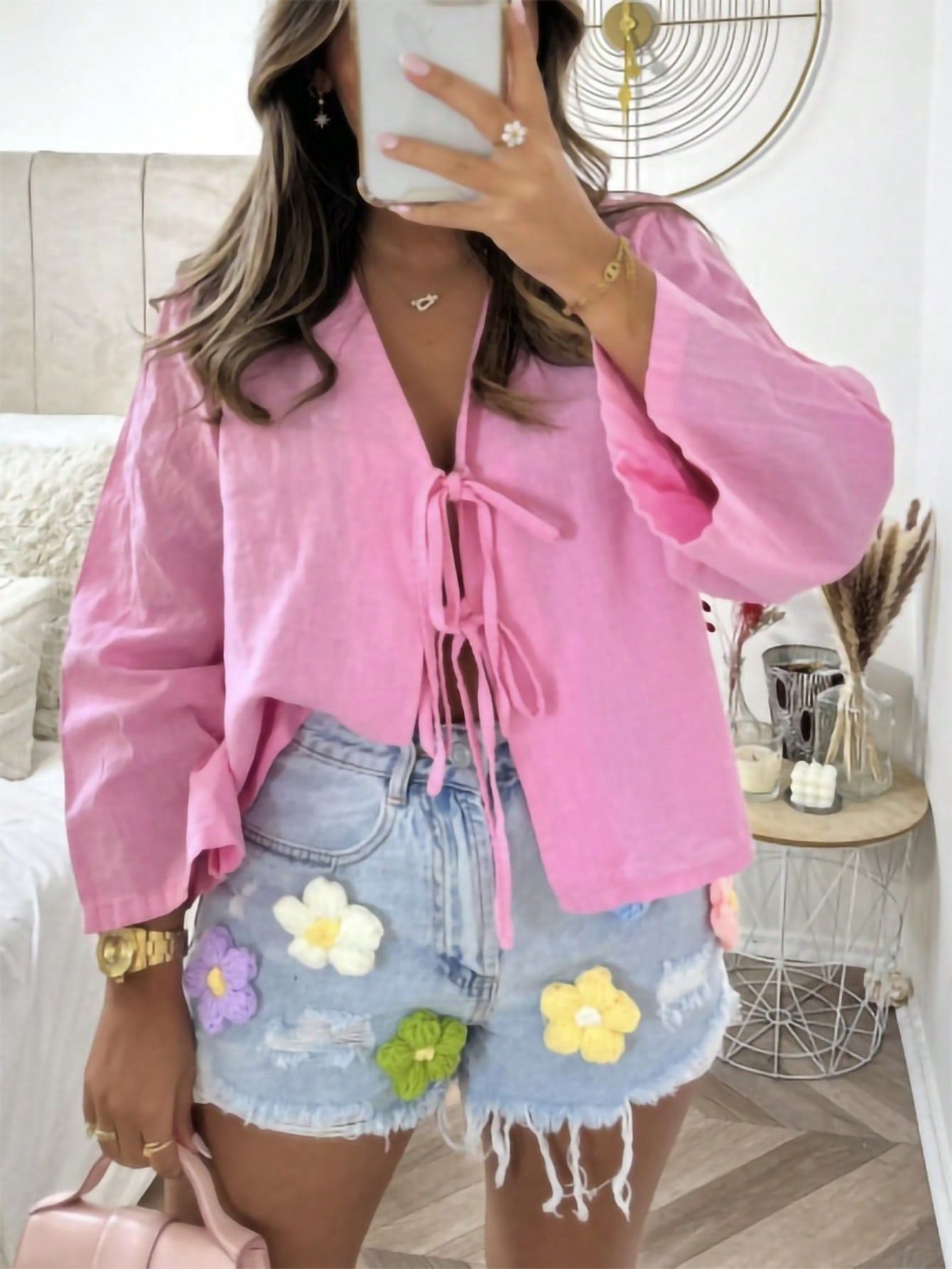 TrendsSHEIN LUNE Plus Size Women's Solid Color Long Sleeve Front Tie Loose Casual Blouse, Spring ... | SHEIN