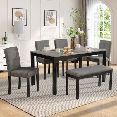 6-Piece Dining Table Set with Bench and Chairs, Dining Table Set for 6 with Bench, Wooden Dining Table Set for Kitchen, Dining Room | Target