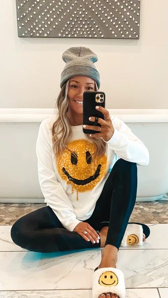 Leopard Smiley Face Sweatshirt (2 Colors) | Gunny Sack and Co