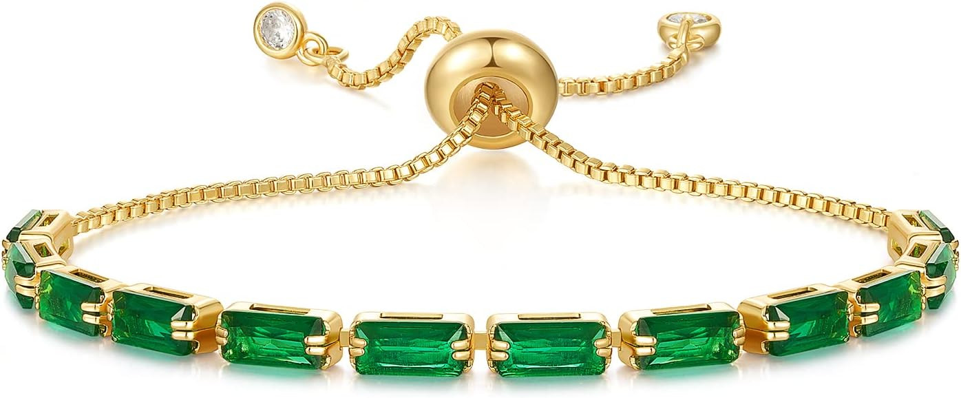 KissYan Tennis Bracelet for Women, 14K Gold Plated Cubic Zirconia Adjustable Slider Bracelets Tre... | Amazon (US)