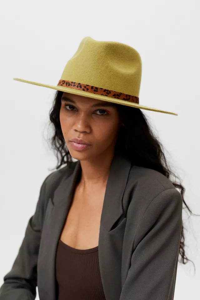 Animal Print Trim Flat Brim Felt Fedora | Urban Outfitters (US and RoW)