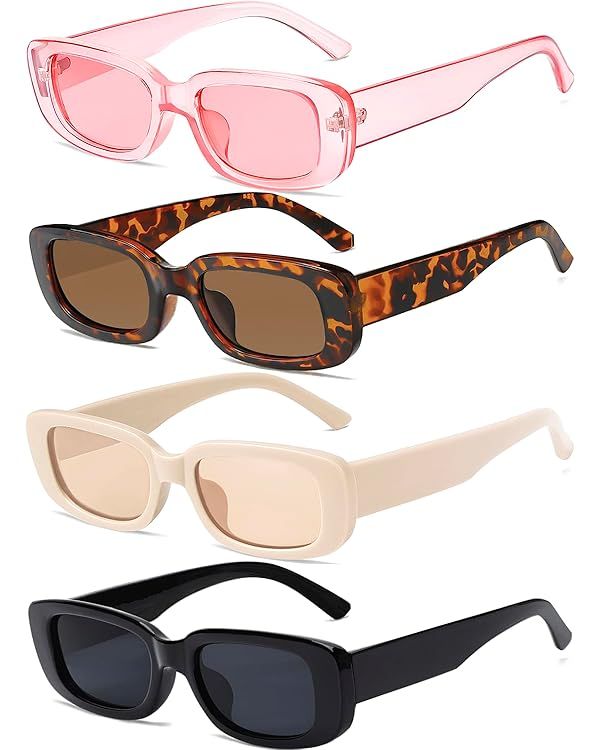 Tskestvy 4 Pieces Retro Vintage Sunglasses Small Square Rectangle 90s Glasses Trendy Y2K for Wome... | Amazon (US)