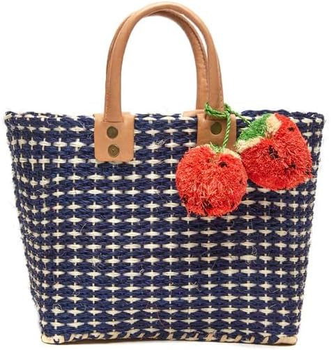 MAR Y SOL Hadley Tote Handwoven Raffia Bag with Leather Handles & Pom Pom Fruit Charm, Full Size ... | Amazon (US)
