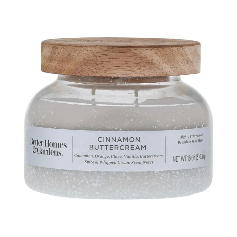 Better Homes & Gardens 18oz Cinnamon Buttercream Scented 2-Wick Snow Glass Bell Jar Candle | Walmart (US)