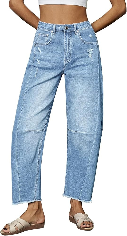 Genleck Barrel Jeans Women Wide Leg - Vintage Baggy Ripped Jeans Y2k Boyfriend Ankle Denim Pants | Amazon (US)