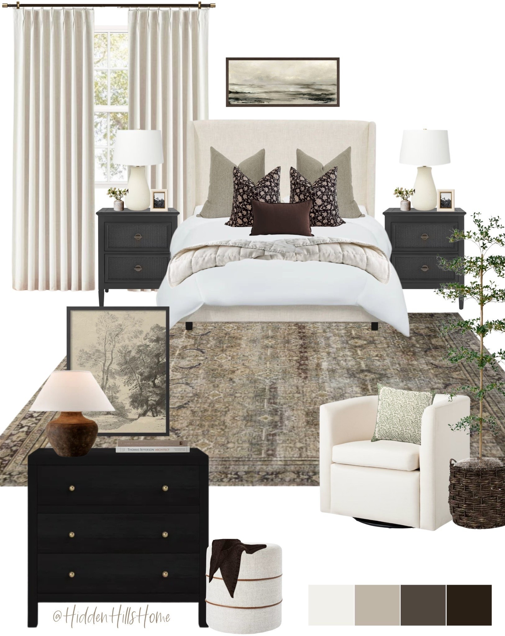 Cozy and moody bedroom decor! Bedroom mood board, Tilly bed on sale, bedroom inspiration, affordable nightstands, home decor ideas, rug, bedroom design, bedding, my guest bedroom design, master bedroom, affordable home inspo #bedroom

#LTKHome #LTKSaleAlert #LTKSeasonal