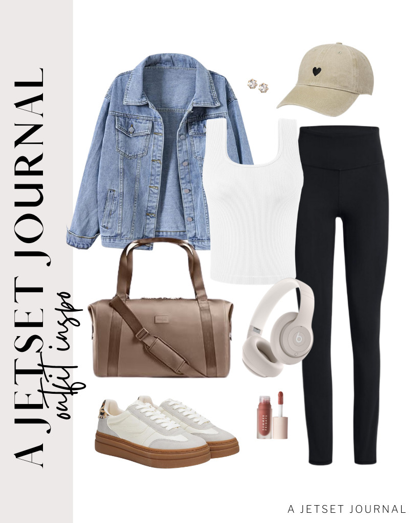 A fitted tank top and leggings combo can be styled with a denim jacket and these cozy platform sneakers, which pair well with the look. Use this Fit & Fresh weekender bag for your essentials. Accessorize with stud earrings and apply a bit of Summer Fridays Dream Lip Oil.


#LTKSeasonal #LTKSaleAlert #LTKTravel 

 