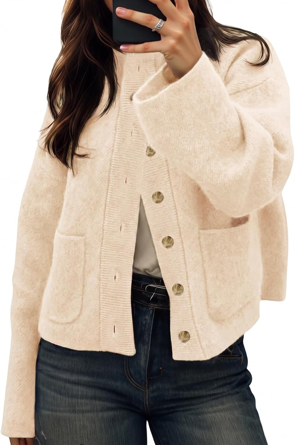 Cicy Bell Womens Chunky Knit Cardigan Sweater Button Down Open Front Jacket | Amazon (US)