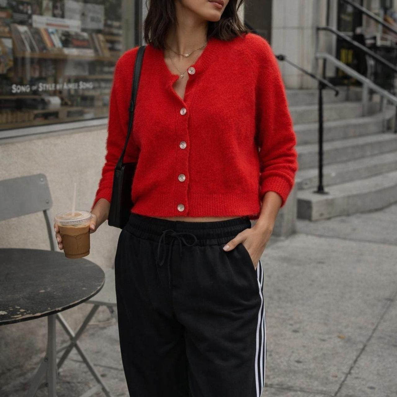 Song of Style Women's Cardigan - Red/Black - M | Depop US