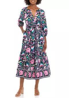 Women's 3/4 Sleeve Printed Peasant Dress | Belk