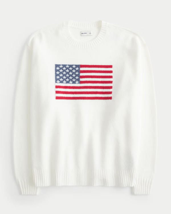 Hollister Comfy Cloud American Flag Graphic Crew Sweater | Hollister (US)
