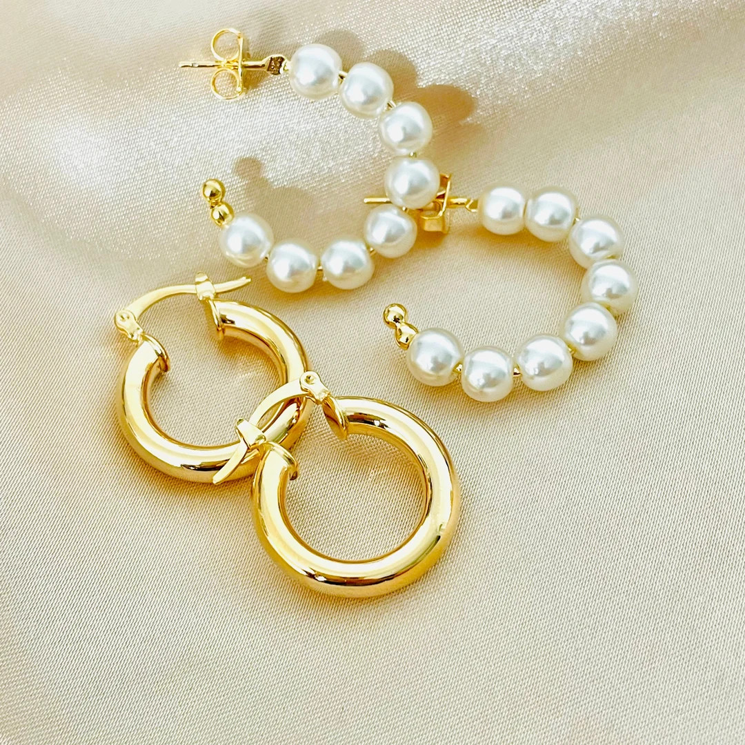 Everyday Hoop Earrings, Gold Filled  Earrings Set, Pearl Huggie Earrings, Bridal Wedding Jewelry,... | Etsy (US)