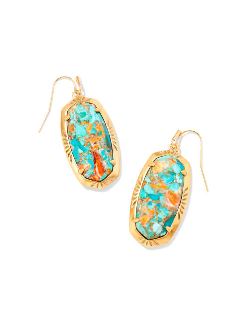Elle Vintage Gold Etch Frame Drop Earrings in Bronze Veined Turquoise Magnesite Red Oyster | Kendra Scott