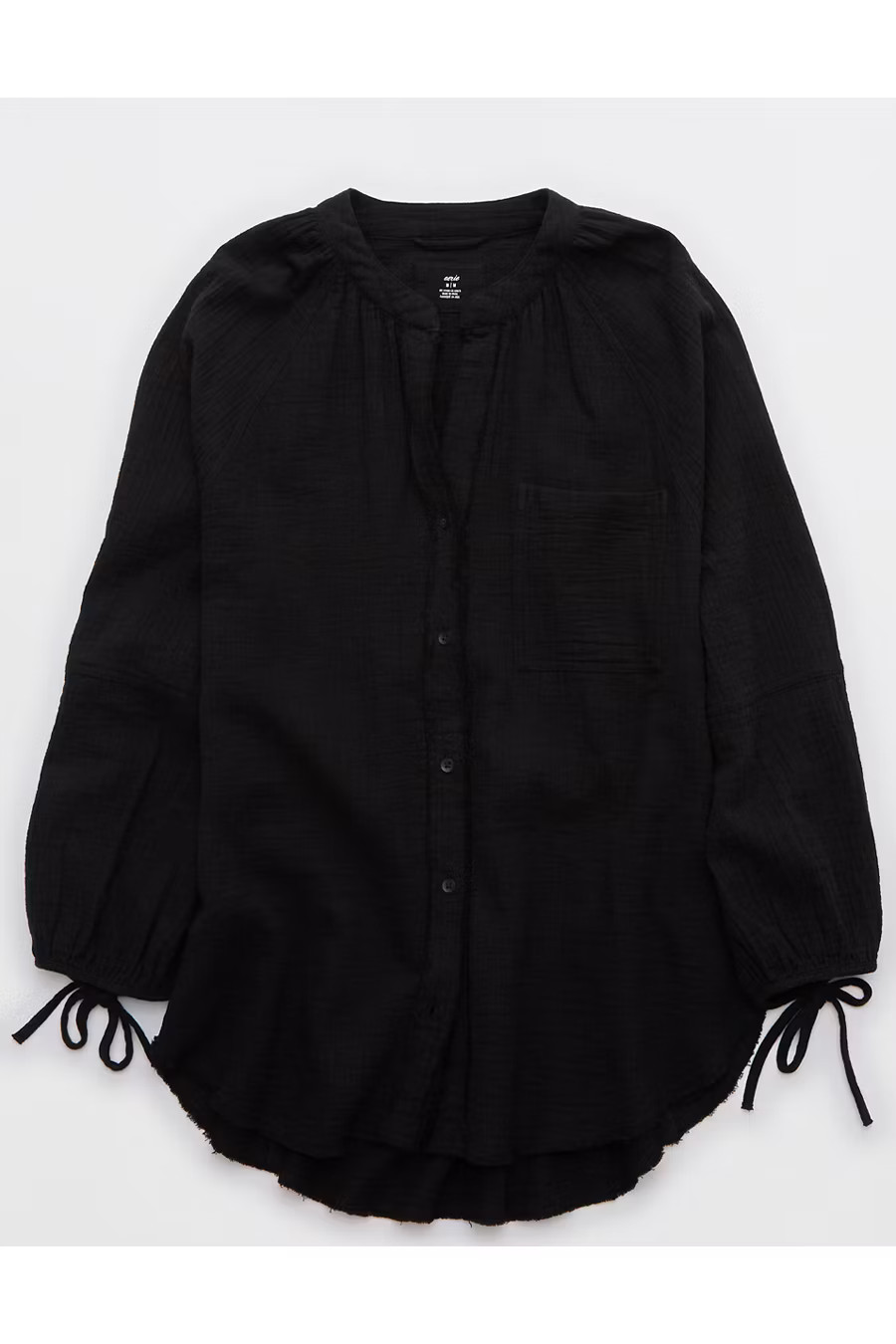 Aerie Daybreak Coverup Shirt Women's True Black XXS | American Eagle Outfitters (US & CA)