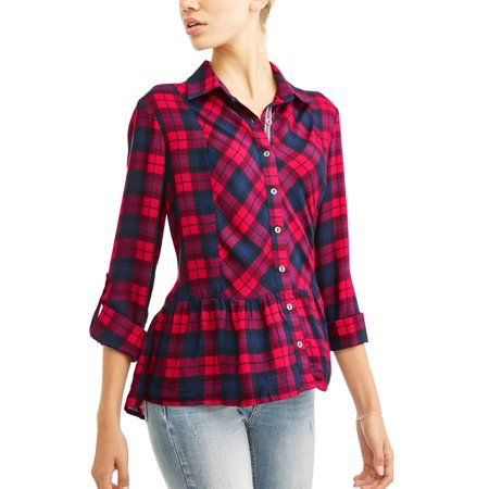 Women's Plaid Pepum Shirt | Walmart (US)