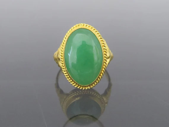 Vintage 24K 980 Solid Gold Natural Oval Green Jadeite Jade Grape Ring Size 6.25 | Etsy (US)