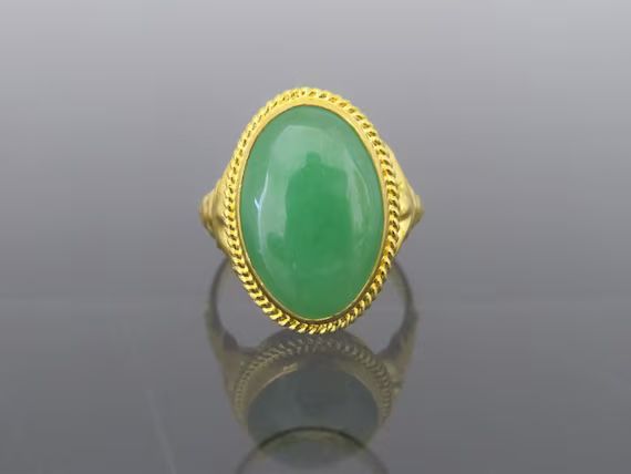 Vintage 24K 980 Solid Gold Natural Oval Green Jadeite Jade Grape Ring Size 6.25 | Etsy (US)