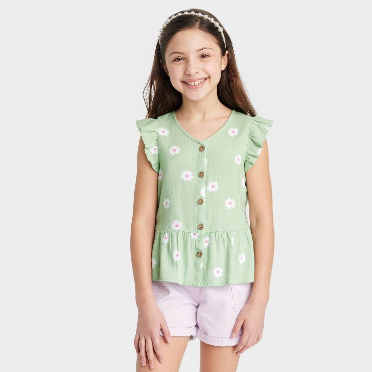 Girls' Button-Front Sleeveless Woven Shirt - Cat & Jack™ | Target