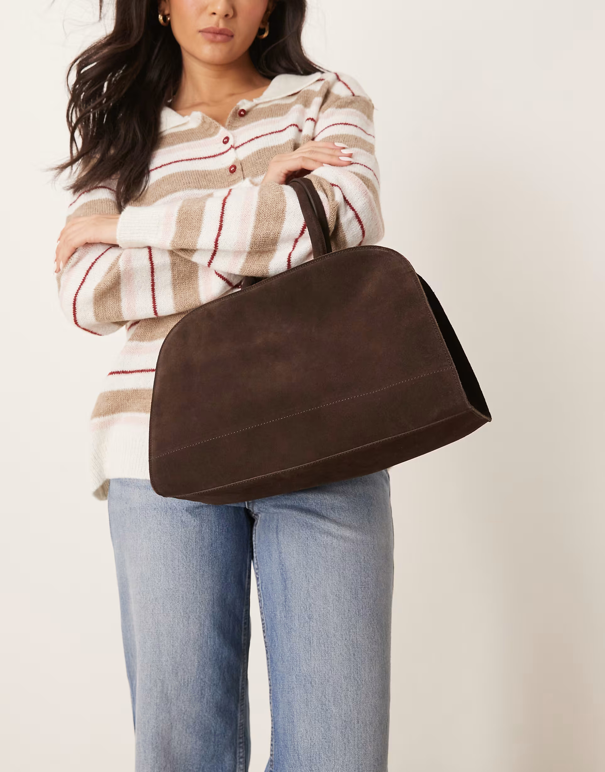 ASOS DESIGN suede bowler tote bag in chocolate | ASOS (Global)
