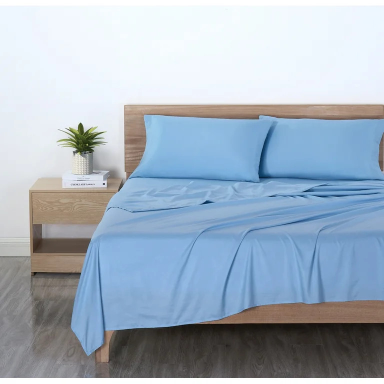 Mainstays Basic Value Microfiber Bed Sheet Set, Light Blue, King, 4 Piece | Walmart (US)