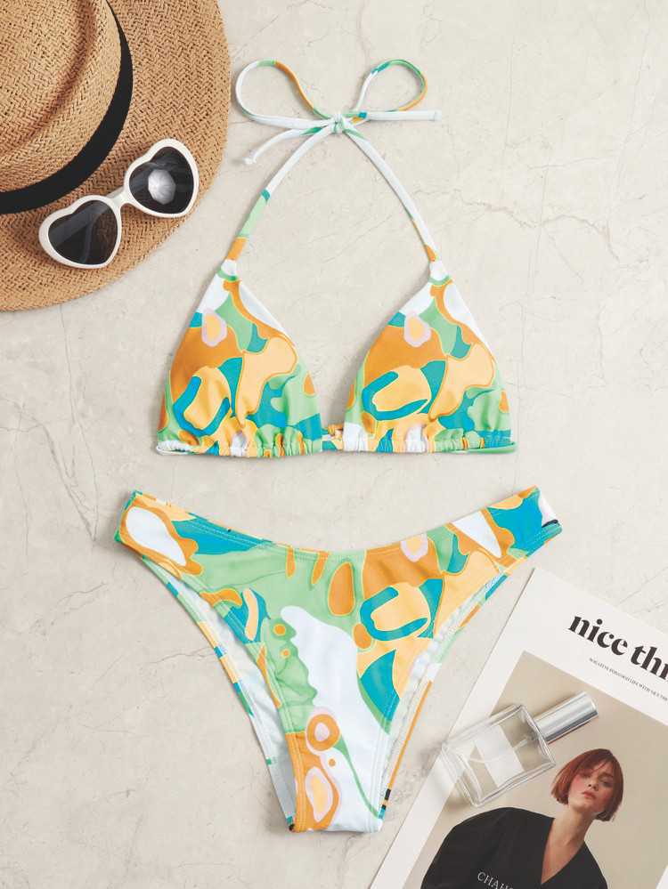 Allover Graphic Triangle Bikini Swimsuit | SHEIN