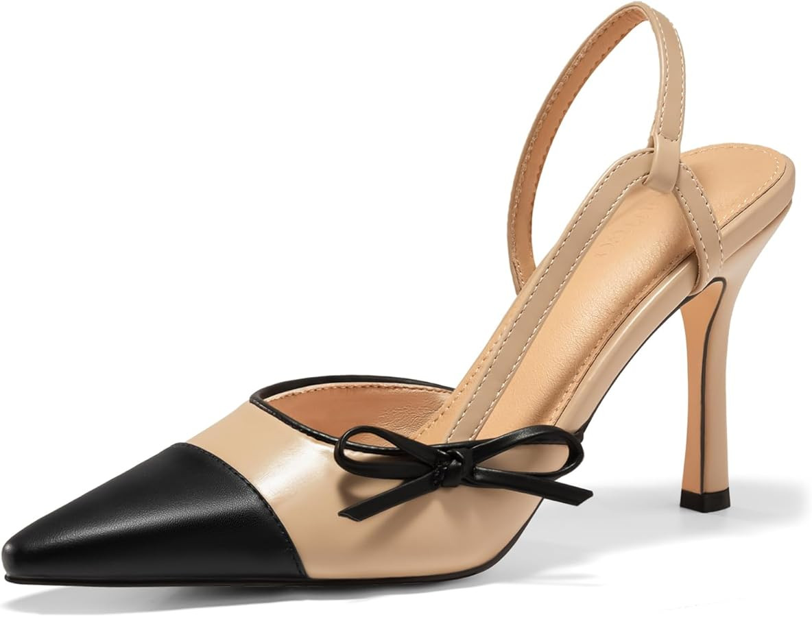 Coutgo Womens Slingback High Heels Bow Tie Closed Pointed Toe Sexy Stiletto Two Tone Dress Pumps ... | Amazon (US)