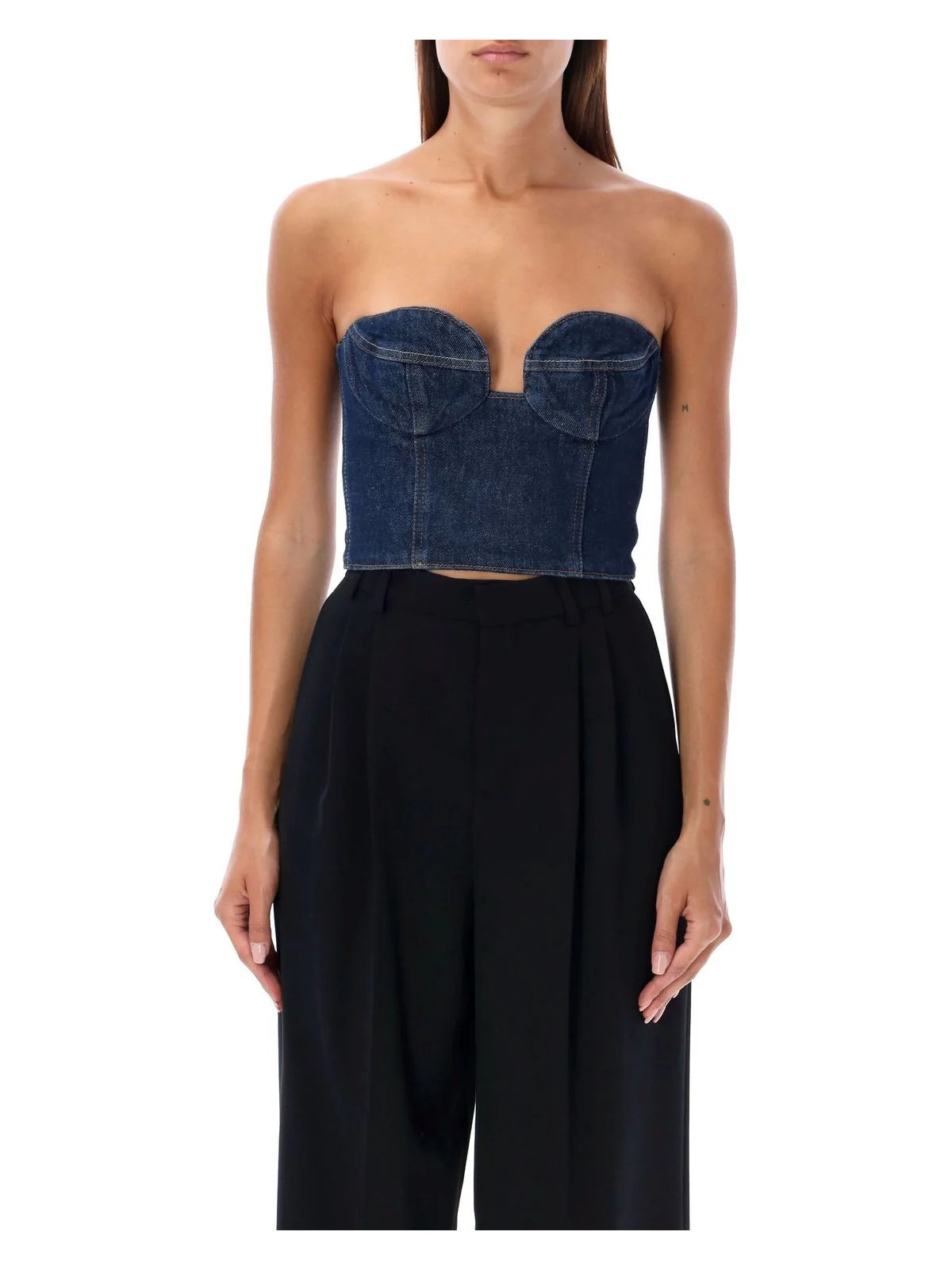 Magda Butrym Women's Bustier Denim Top in Navy | Size 36 | 25P104722 Color NAVY | LOZURI