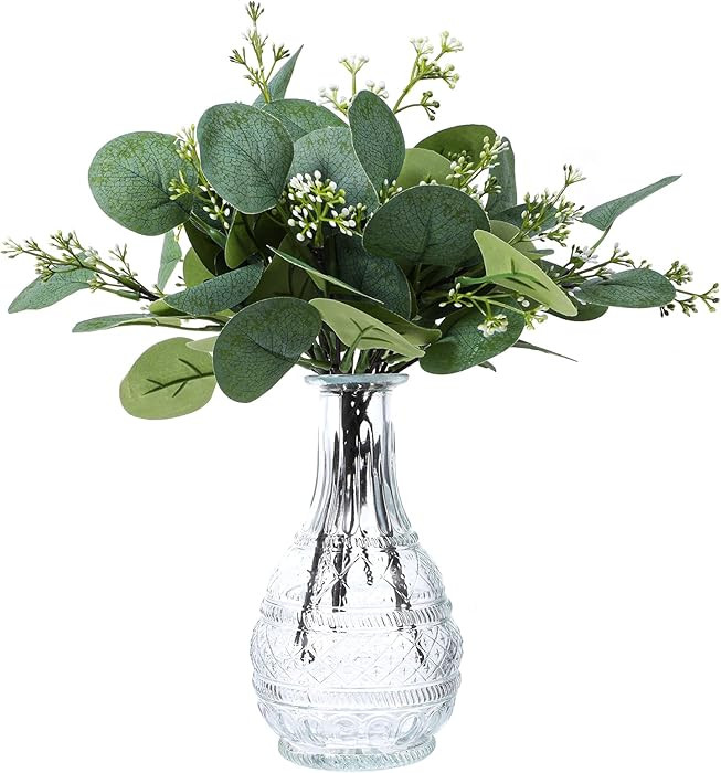 KALIONE 12 Pcs Artificial Silver Dollar Eucalyptus Leaves Picks Stems and Faux Branches with Whit... | Amazon (US)