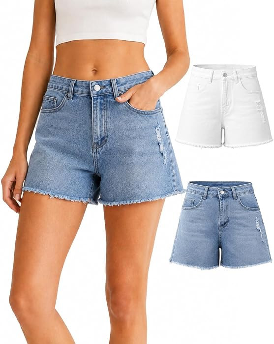 Lileyas Jean Shorts Women Pack Denim Shorts Jorts Ripped Edge Casual for Ladies High Waist and St... | Amazon (US)