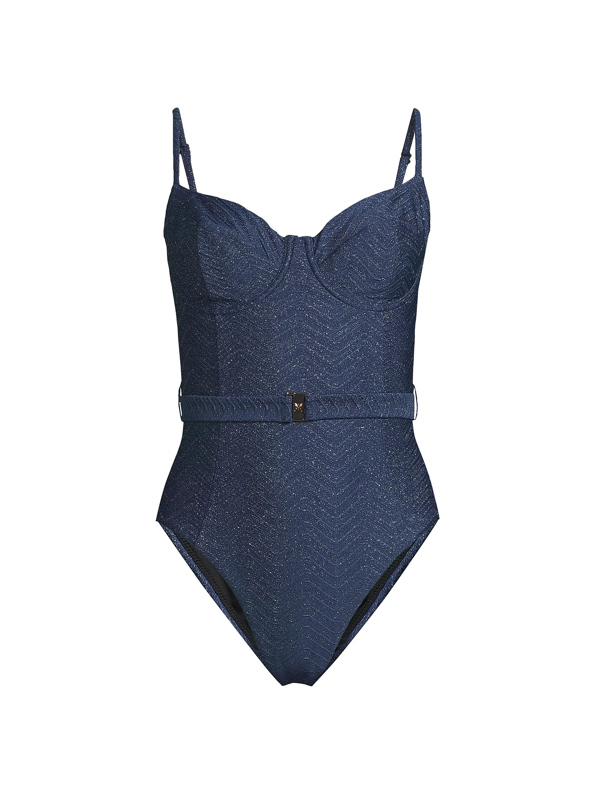 Chevron Belted One-Piece Swimsuit | Saks Fifth Avenue