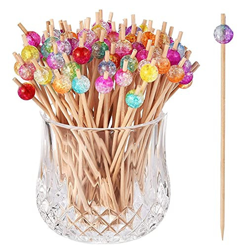 ALINK 100-Pack Cocktail Picks, Colorful Pearl Fancy Toothpicks for Appetizers, Wooden Food Picks Skewers for Food, Drinks, Fruits Party, Charcuterie Accessories - 4.72 inch | Amazon (US)