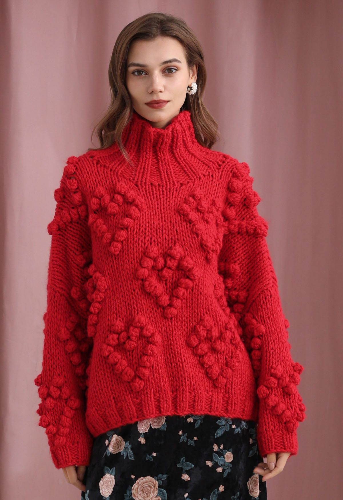 Knit Your Love Turtleneck Sweater in Red | Chicwish