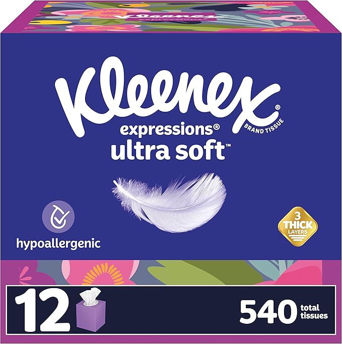 Kleenex Expressions Ultra Soft Facial Tissues, 12 Cube Boxes, 45 Tissues per Box, 3-Ply (540 Tota... | Amazon (US)