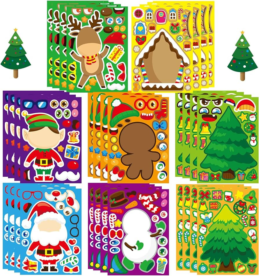 32 Sheets Christmas Stickers for Crafts Make Your Own Characters Mix and Match Sticker, Make a Fa... | Amazon (US)