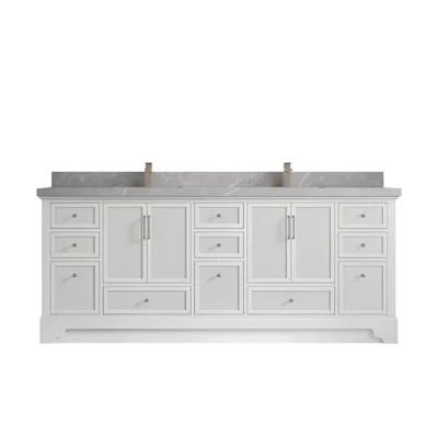 Alys 84 in. W x 22 in. D Alys Double Sink Bathroom Vanity with 2 in. Quartz (Pulls Option) | Wayfair North America