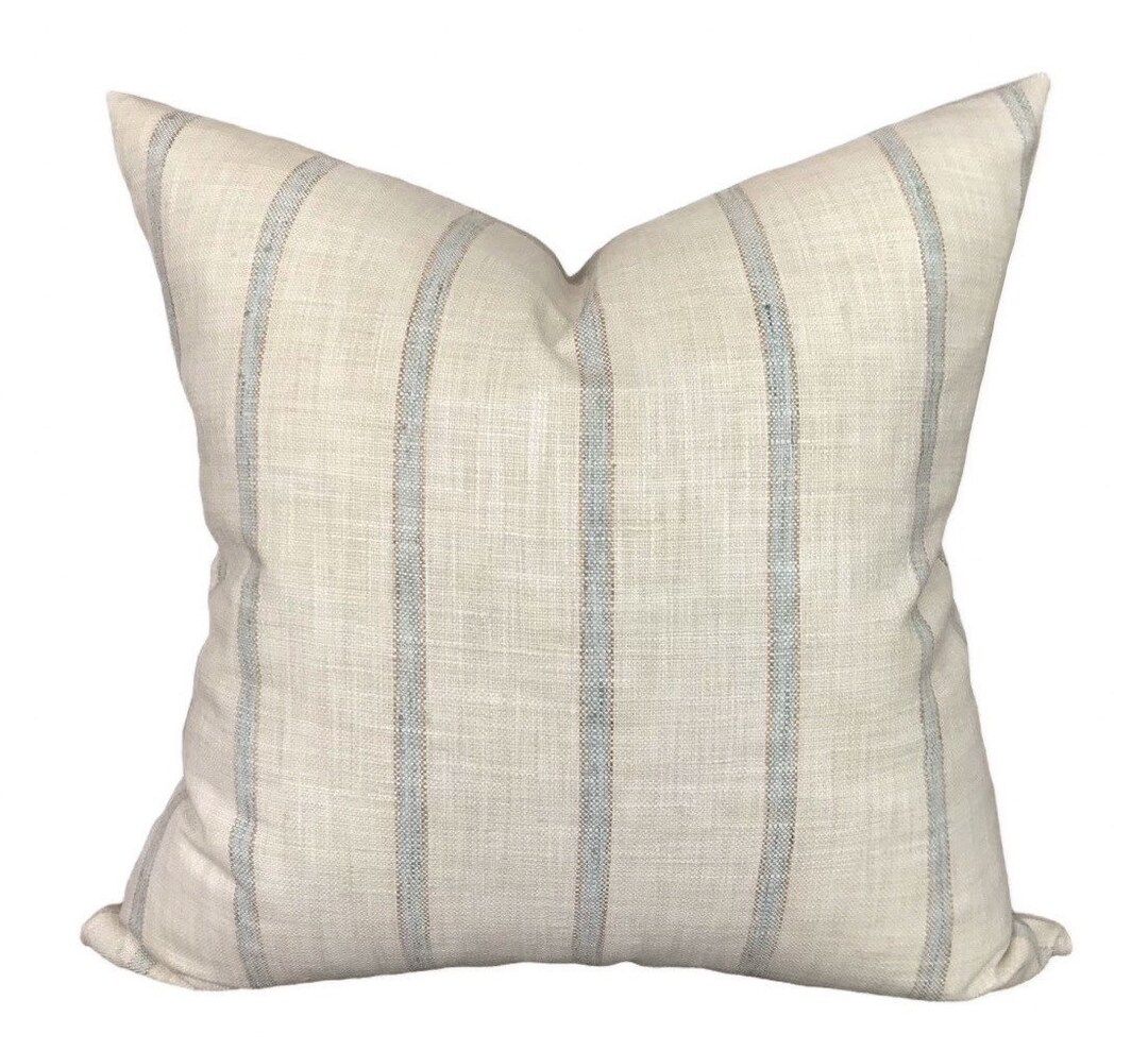 Designer Mineral Stripe Linen Pillow Cover // Turquoise Striped Linen Pillows // Modern Farmhouse... | Etsy (US)
