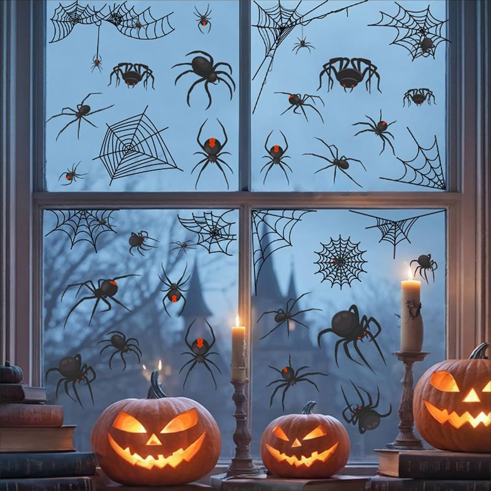 Halloween Window Clings Spider Cobweb Window Stickers Halloween Decorations Reusable Double Sided... | Amazon (US)